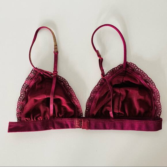 NEW VS VICTORIAS SECRET PINK Red Burgundy Gold Lace Triangle Bra Bralette XS - Picture 3 of 8